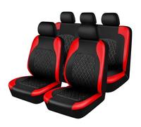 Leather Car Seat Cover Full Set,Universal Size Front Rear Protection Covers,Waterproof Airbag Compatible Car Seat and Headrest Covers,Seat Cushion for Ford Focus Peugeot VW Tiguan (Red)