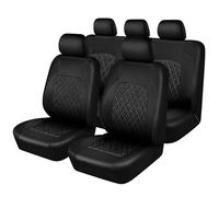 Leather Car Seat Cover Full Set,Universal Size Front Rear Protection Covers,Waterproof Airbag Compatible Car Seat and Headrest Covers,Seat Cushion for Ford Focus Peugeot VW Tiguan (Black)