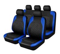 Leather Car Seat Cover Full Set,Universal Size Front Rear Protection Covers,Waterproof Airbag Compatible Car Seat and Headrest Covers,Seat Cushion for Ford Focus Peugeot VW Tiguan (Blue)