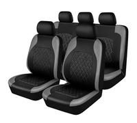 Leather Car Seat Cover Full Set,Universal Size Front Rear Protection Covers,Waterproof Airbag Compatible Car Seat and Headrest Covers,Seat Cushion for Ford Focus Peugeot VW Tiguan (Grey)