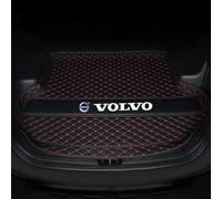 Leather Car Trunk Mat Protector Guard Tray for Volvo V60 I Cross Country 2015-2018, Anti-Slip Cargo Tray with Raised Edges, Tailored Car Boot Liner, Waterproof Rear Floor Mats,A BLACKRED