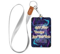 Leather Card Badge Holder Neon Purple Blue Swirl Abstract