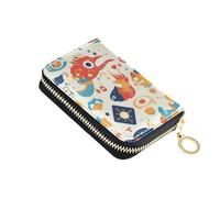 Leather Card Case Card Case Holder Cute Coin Purse RFID Blocking Zipper Card Case Wallet For ladies With KeyChain Hook, Ocean Wonders, One Size