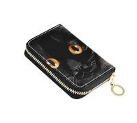 Leather Card Case Card Case Holder Cute Coin Purse RFID Zipper Wallet For women With KeyChain Hook, Black Simple Honest Cats, One Size