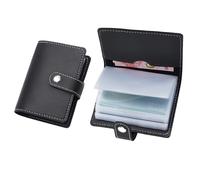 Leather Card Holder Credit Debit Business Bank ID Cardholder Compact Wallet with Plastic Insert Sleeves Case Pocket Small Cardholder RFID Blocking Card Holders for Men Women Black