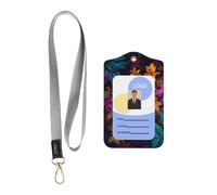 Leather Card Name Tag Vertical Id Protective Bag Beautiful Plants Clip, Card Badge Leather Holder, Suit for Teachers, Students, and Office Crowds.