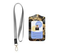 Leather Card Name Tag Vertical Id Protective Bag Black Gold Marble Clip, Card Badge Leather Holder, Suit for Teachers, Students, and Office Crowds.