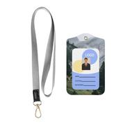 Leather Card Name Tag Vertical Id Protective Bag Charming Mountain Cottages in The Austrian Alps Clip, Card Badge Leather Holder, Suit for Teachers, Students, and Office Crowds.