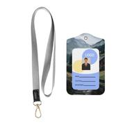 Leather Card Name Tag Vertical Id Protective Bag Charming Mountain Cottages in The Austrian Alps1 Clip, Card Badge Leather Holder, Suit for Teachers, Students, and Office Crowds.