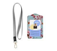 Leather Card Name Tag Vertical Id Protective Bag Cherry Blossoms Clip, Card Badge Leather Holder, Suit for Teachers, Students, and Office Crowds.