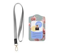 Leather Card Name Tag Vertical Id Protective Bag Cherry Blossoms Clip, Card Badge Leather Holder, Suit for Teachers, Students, and Office Crowds.