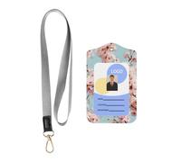 Leather Card Name Tag Vertical Id Protective Bag Cherry Blossoms Clip, Card Badge Leather Holder, Suit for Teachers, Students, and Office Crowds.