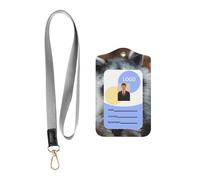 Leather Card Name Tag Vertical Id Protective Bag Cute Raccoon Clip, Card Badge Leather Holder, Suit for Teachers, Students, and Office Crowds.