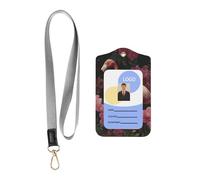 Leather Card Name Tag Vertical Id Protective Bag Flamingo Flowers Clip, Card Badge Leather Holder, Suit for Teachers, Students, and Office Crowds.