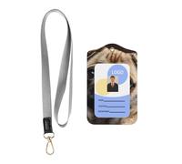Leather Card Name Tag Vertical Id Protective Bag Pretty Pug Dog Clip, Card Badge Leather Holder, Suit for Teachers, Students, and Office Crowds.