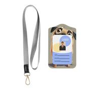Leather Card Name Tag Vertical Id Protective Bag Pretty Pug Dog Clip, Card Badge Leather Holder, Suit for Teachers, Students, and Office Crowds.