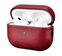 Leather Case for AirPods Pro 2 2022, ICARERFAMILY Premium Genuine Leather Shockproof Protective Case Cover for Apple AirPods Pro 2 Earphones Charging Case (LED Visible) Support Wireless Charger-Red