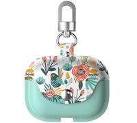 Leather Case for Airpods Pro 2019, Glitter Bling Sequin Sparkle Cute PU Case Shockproof Protective Pouch Skin Slim Metal Clasp Keychain Carabiner (Mint)