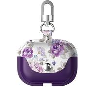 Leather Case for Airpods Pro 2019, Glitter Bling Sequin Sparkle Cute PU Case Shockproof Protective Pouch Skin Slim Metal Clasp Keychain Carabiner (Purple)