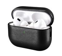 Leather Case for AirPods Pro 3 2025, ICARER Premium Genuine Leather Shockproof Protective Case Cover for Apple AirPods Pro 3rd Earphones Charging Case (LED Visible) Support Wireless Charger-Black