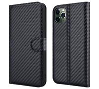 Leather Case For iPhone 11 Pro Max (6.5") - Magnetic Closure Full Protection Book Design Wallet Cover with [Card Slots] and [Kickstand] For Apple iPhone 11 Pro Max (6.5") - Black Carbon Wallet