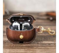Leather Case for Samsung Galaxy Buds 3/3 Pro - Genuine Leather Earbuds Cover with Anti-Lost Clip, Wireless Charging Compatible Protective Carrying Case with Custom Engraving Option (Coffee)