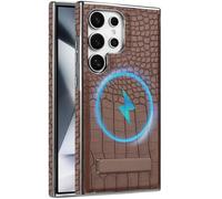 Leather Case for Samsung Galaxy S24 Ultra, Luxury Crocodile Pattern PU Leather with Kickstand, Luxurious Electroplated Edge Frame, Slim Shock-Proof Stand Case for Galaxy S24 Ultra (Brown)