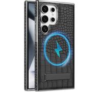Leather Case for Samsung Galaxy S24 Ultra, Luxury Crocodile Pattern PU Leather with Kickstand, Luxurious Electroplated Edge Frame, Slim, Shock-Proof Stand Case for Galaxy S24 Ultra (Black)