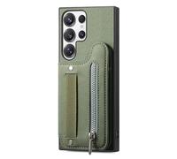 Leather Case for Samsung Galaxy S25/S25 Plus/S25 Ultra, Elastic Wristband Back Flip Card Slots Standing Phone Cases Drop Protection,S25 Ultra,Green