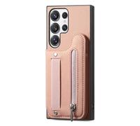Leather Case for Samsung Galaxy S25/S25 Plus/S25 Ultra, Elastic Wristband Back Flip Card Slots Standing Phone Cases Drop Protection,S25 Ultra,Pink