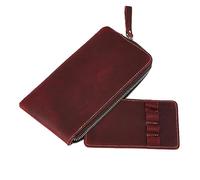 Leather Case, Leather Pouch - Zipper Stationery Bag | Display Holder, PU Leather Pen Case for Everyday Use, Travel and Creative Artists, wine red, verwijzen naar de beschrijving, Unisex