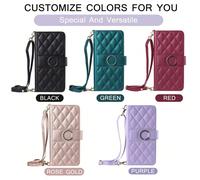 (Leather case + long lanyard (note color), Samsung Note 20 Ultra) Suitable for Samsung S25 small Chanel style crossbody card holder mobile phone case S24 diamond card flip cover leather case ladies le