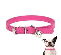 Leather Cat Collar, Cat Safety Collar with Elastic Strap, Kitten Collar for Cat with Bell Black Blue Red Orange Lime Green (Pink)