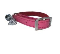 Leather cat collar red,blue,brown,pink,purple,black, safety elastic,diamante heart charm (Pink)