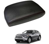Leather Center Console Armrest Cover Replacement for Infiniti FX35 2009-2012 - Car Interior Lid Pad Cushion for Armrest Box Protector,Black-Red Line