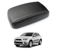Leather Center Console Armrest Cover Replacement for Mitsubishi Outlander 2011-2018 - Car Interior Lid Pad Cushion for Armrest Box Protector,Black-White Line