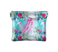 Leather Change Purse for Women, Jellyfish Sea Creatures Colorful Flowers Mini Purse Small Change Bag, Change Purses for Women and Men, Jellyfish Sea Creatures Colorful Flowers, One Size, Jellyfish Sea