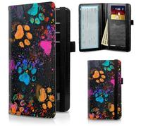 Leather Checkbook Covers for Men Women Check Book Holder Cover Wallets for Personal Checkbook Duplicate Checks with RFID Blocking & Elastic Strap-Paw Print Abstract Art