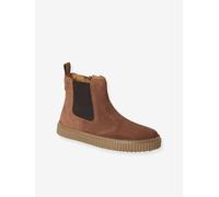 Leather Chelsea Boots with Elastic & Zip for Boys camel