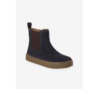 Leather Chelsea Boots with Elastic & Zip for Boys navy blue