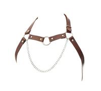 Leather Chest Harness Gothic Body Chain Belt Punk Shoulder Straps Ring Adjustable Buckle for Men Clubwear Costume, Brown, One Size