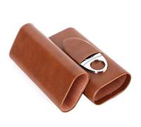 Leather Cigar Case, 3-Finger Cigar Humidor Cedar Wood Lined Travel Cigar Tube with Cutter, Cigar Accessories for Men(Brown)