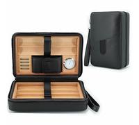Leather Cigar Case, Portable Humidor Cigar Box With Humidifier,Capacity: 6 Pcs (black)