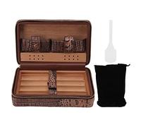 Leather Cigar Humidor Case with Removable Cedar Tray, Holds 4 Cigars, Fine Vintage Gentleman Portable Travel Box with Pockets, for Men, Women