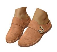 Leather Clogs For Women Ladies Caged Closed Toe Low Wedge Mules Slip On Backless Orthopedic Slippers Wide Fit Lightweight Mules Platform Sliders Wedge Heel Walking Sandals Summer Beach Shoes