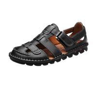 Leather Closed Toe Sandals for Men Lightweight Wide Fit Non-Slip Roman Sandal with Adjustable Strap Breathable Hiking Fisherman Sandal Comfortable Flat Sandal with Soft Sole Easy Care Bathing Shoes