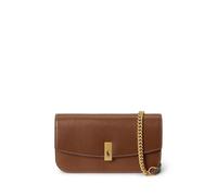 Leather Clutch Bag with Chain Shoulder Strap camel