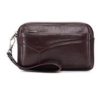 Leather Clutch Bag Wrist Purse for Men Women Business Organizer Wristlet Strap Pouch Coin Money Case Wallet Handbag Cell Phone Holder Daypack Coffee