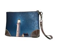 Leather Clutch Purse for Women Women Purse Cell Phone Clutch Wallet Lighthouse Under Starry Sky Clutch Purse Zipper Purse Gifts for Women