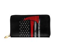 Leather Clutch Wallet For Women, Firefighter Axe Red Line Flag, Rfid Blocking Long Zip Around Wallet With Coin Purse, Large Capacity Travel Organizer For Cash, Cards, Phone, Checkbook, Gift For Her